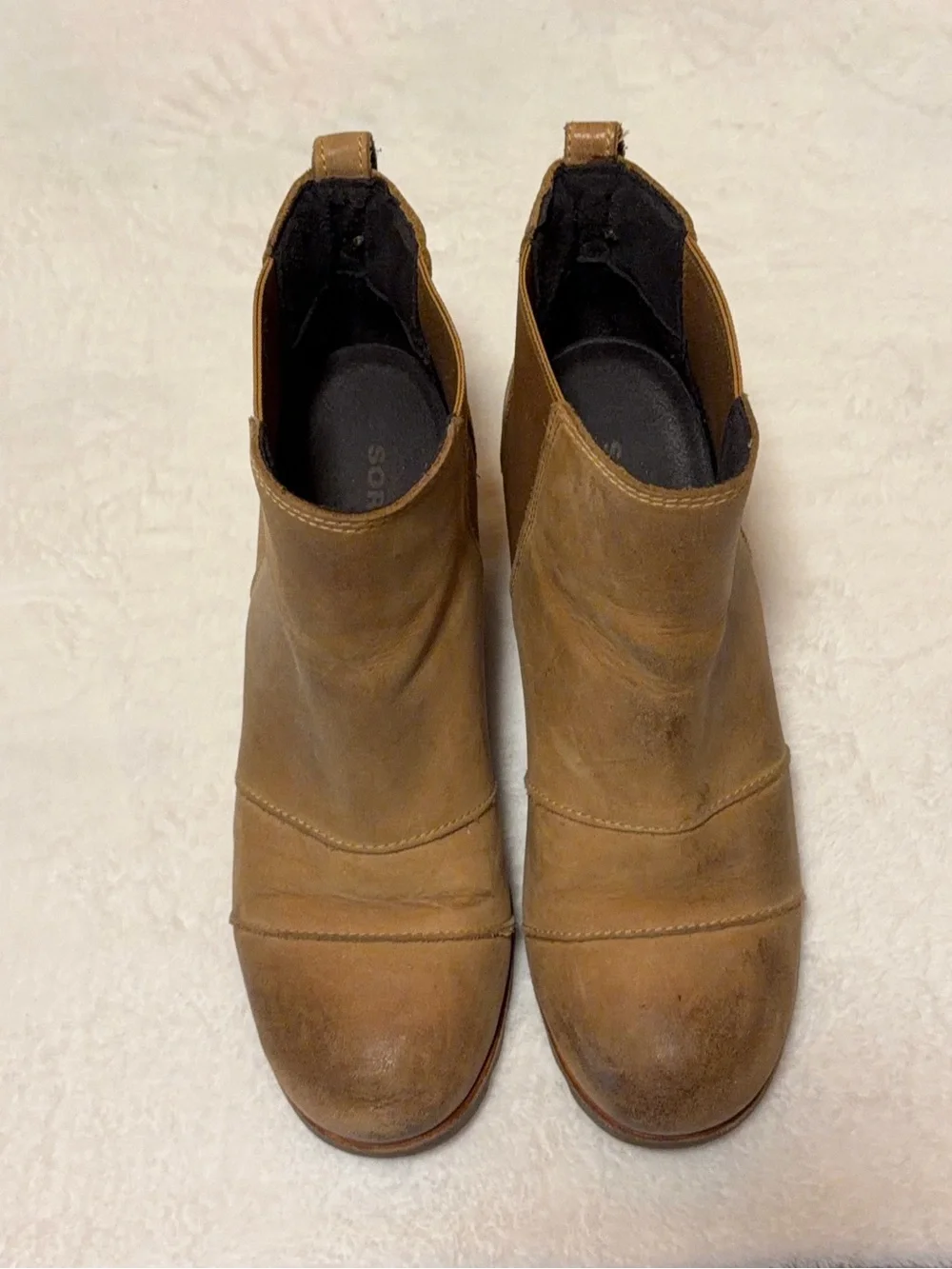 Sorel Tan Leather Wedge Booties